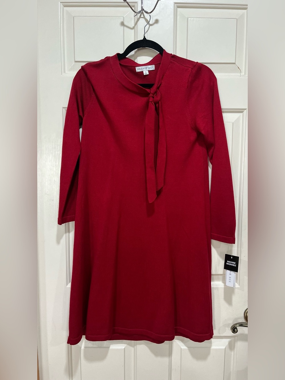 Robbie Bee Deep Red Tie-Neck A-Line Dress